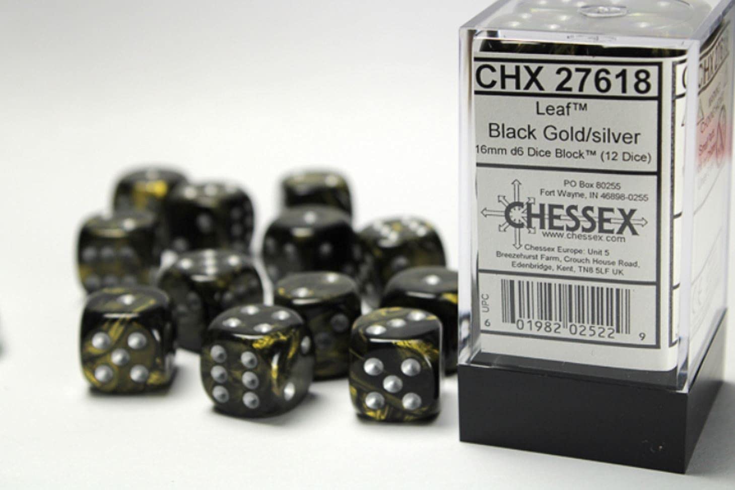 Chessex 16mm d6 Leaf Black Gold